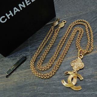 Chanel Gold Plated Cc Logos Charm Vintage Chain Necklace Pendant 4488a Rise - On