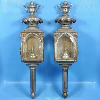 2 Antique Cunningham Son Carriage Hearse Light Lantern Lamp Silver Urn Rare 1890