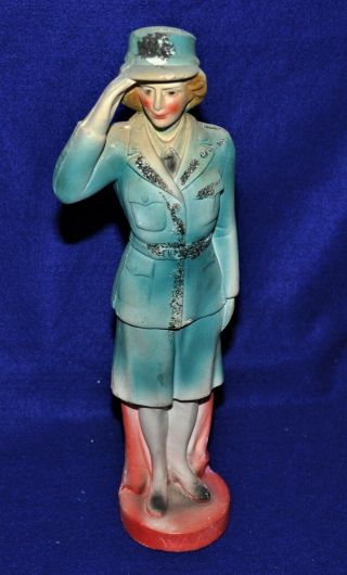 1942 Wwii Saluting Waac,  Chalk Ware Plaster Carnival 16 Inches Prize