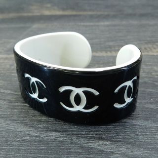 Chanel Plastic Cc Logos Black & White Vintage Bracelet Bangle 4482a Rise - On
