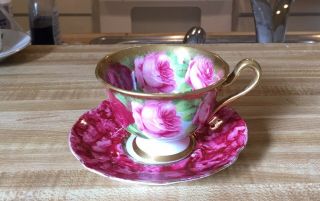 Vintage Tea Cup & Saucer Rose Pattern With Gold Trim