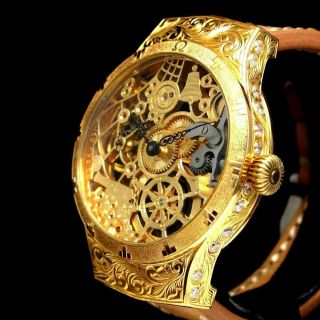 Omega Vintage Mens Wristwatch Gold Skeleton Mechanical Antique Men 