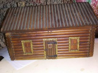 Antique Log Cabin Hinged Box By Mcgraw Box Co. ,  York Early 1900 