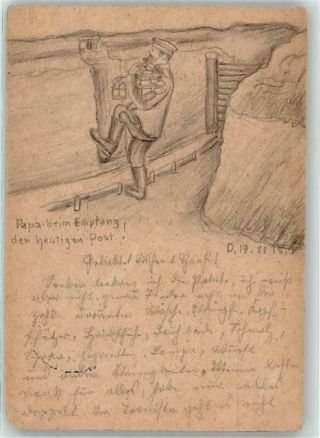 53051667 - German Wwi Drawing Daddy With Military Mail 1915 Wk I