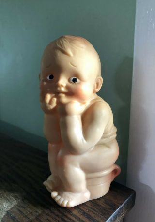 Vintage Rubber Baby Squeak Toy Child Baby On Pot Italy Euc