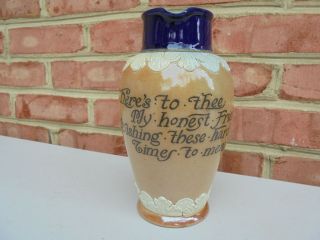 Old Antique Doulton Lambeth Pottery Jug Pitcher Ewer Motto " Here 