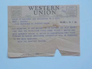 Wwii Telegram 1943 Missing In Action North Africa P.  O.  W.  Germany Ww Ii Vtg Ww2