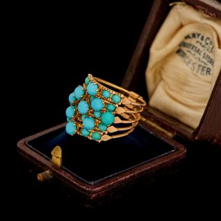 Antique Vintage Nouveau 18k Gold Persian Turquoise 5 Band Stacking Ring Sz 6.  25