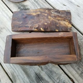 Vintage SOLID WOOD Stash Trinket Jewelry Box LIVE EDGE WOOD boho 70s 2