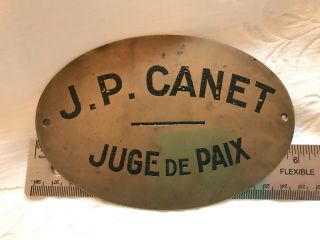 Antique Brass French Juge de Paix Plaque / Justice of the Peace Plaque 2
