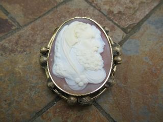 Antique Large 14k Yellow Gold Shell Cameo Greek Philosophers Broock / Pin