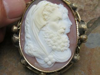 Antique Large 14K Yellow Gold Shell Cameo Greek Philosophers Broock / Pin 2