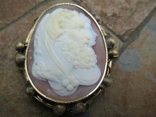Antique Large 14K Yellow Gold Shell Cameo Greek Philosophers Broock / Pin 3