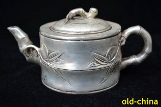 Chinese Culture Style Old Tibet Silver Panda Handwork Antique Noble Teapot
