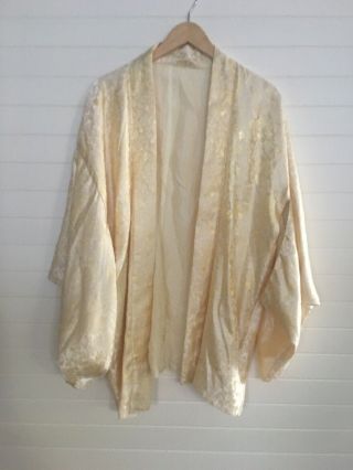 Vintage Gold & White Silk Crop Japanese Kimono