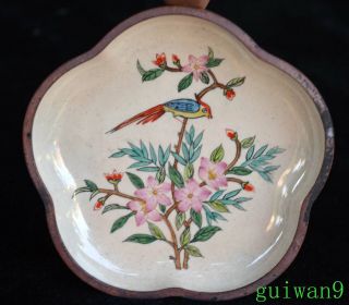 Old Ancient Collectable Chinese Cloisonne Paint Flower Bird King Usable Plates