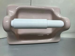 Vtg Pink Mid Century Bathroom Accessory Toilet Paper Holder Porcelain Glossy 7 "