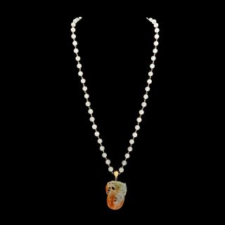 Antique Vintage Deco 14k 18k Gold Chinese Carved Jade Bead HUGE Pendant Necklace 2
