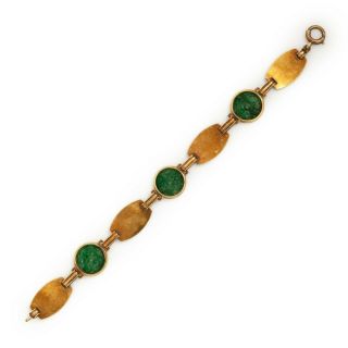 Antique Vintage Art Deco 14k Gold Chinese Carved Imperial Jadeite Jade Bracelet 4
