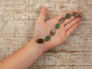Antique Vintage Art Deco 14k Gold Chinese Carved Imperial Jadeite Jade Bracelet 7