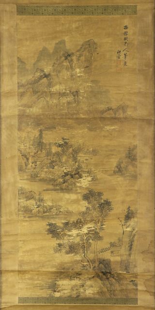 Japanese Hanging Scroll Art Painting Sansui Landscape Asian Antique E6933
