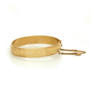 Antique Vintage Deco 18k Gold Sweetheart Charm Wedding Hinged Bangle Bracelet 2