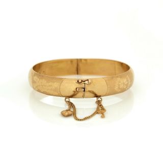 Antique Vintage Deco 18k Gold Sweetheart Charm Wedding Hinged Bangle Bracelet 3