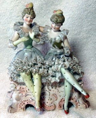 A Antique German Bisque Porcelain Lace Group Figurine