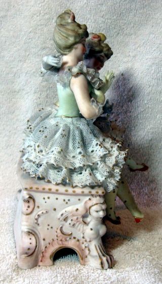 A Antique German Bisque Porcelain Lace Group Figurine 2