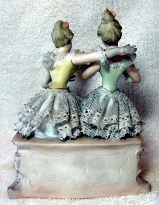 A Antique German Bisque Porcelain Lace Group Figurine 3