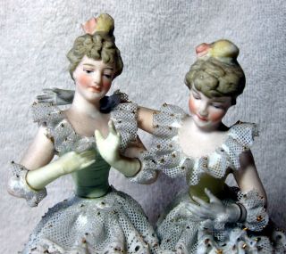 A Antique German Bisque Porcelain Lace Group Figurine 5