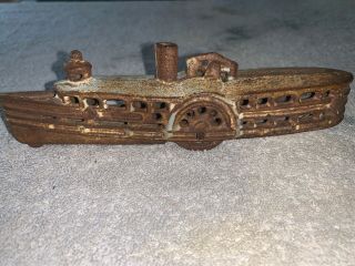 Vintage Cast Iron Riverboat Toy (spinning Bottom Wheel)