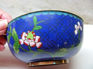 Vintage Cloisonne Bowl - Blue With Colorful Flowers - Marked " China "