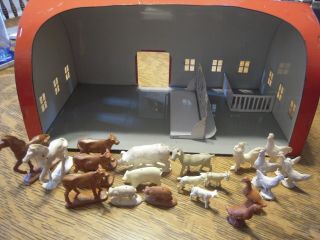 Vintage Susy Goose Toys Friendly Acres Dairy Farm Tin Barn Rubber Animals