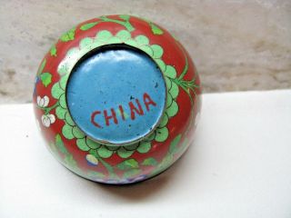 Vintage Cloisonne Bowl - Red With Colorful Flowers - Marked " China "