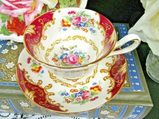 ROYAL ALBERT tea cup and saucer Canterbury red rose floral teacup ROSE TALL 3