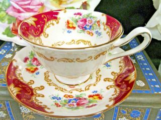 ROYAL ALBERT tea cup and saucer Canterbury red rose floral teacup ROSE TALL 4