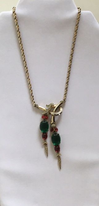 Rare Vintage Alfred Phillipe Crown Trifari Moghul Necklace Emerald/ruby Cabs