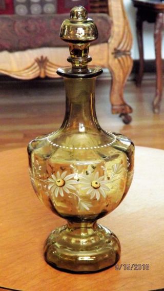 Victorian Enamel Painted Bottle W/ Stopper Decanter Cruet