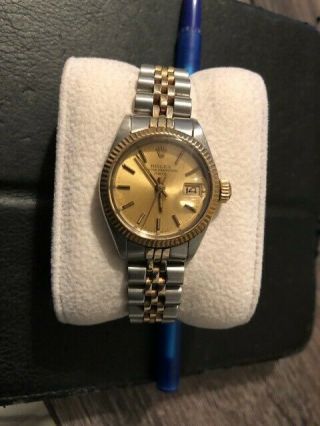 Vintage Rolex,  Ladies Two Tone,  Stainless And Gold Oyster Perpetual Date