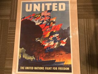 The United Nations Fight For Freedom Vintage Poster World War 2 Flags