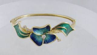 14 Kt Gold With Brilliant Cut Diamonds And Multi Floral Enamel Bracelet