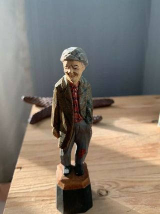 Agnes Dube Wood Carving Old Man From Saint - Jean - Port - Joli,  Quebec 5.  5 " Signed