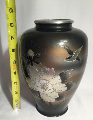 Antique/Vintage Japanese Bronze Vase Gold Mixed Metal Flower Bird Signed 8