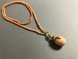 14k Gold Antique Victorian Necklace Pendant Love Snake Coral Protect Egg 079