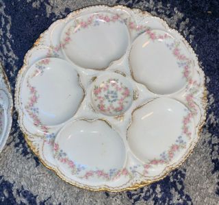 Set Of 2 Antique Theodore Haviland Limoges France Oyster Plate 6 wells 3