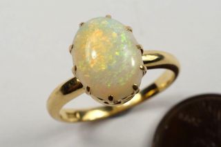 V Pretty Antique English 18k Gold Natural Opal Solitaire Ring C1900