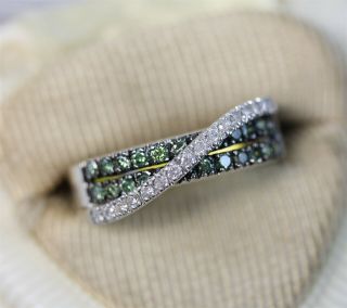 14k White Gold Green Diamond Ring Luxury Band Crossover High End (9) N5761