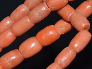 Antique Natural undyed red CORAL Necklace salmon silver vtg 53g 2