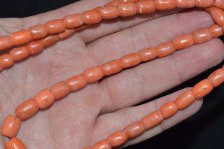 Antique Natural undyed red CORAL Necklace salmon silver vtg 53g 3